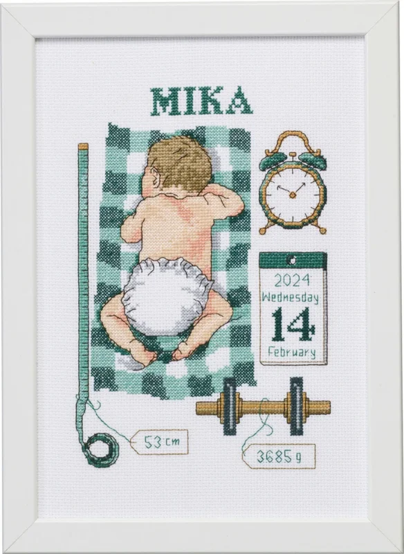 Begränsat antal Broderikit Dopminne Mika 21 x 30 cm