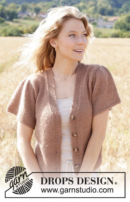 248-19 Brown Butterflies Cardigan by DROPS Design Reapris