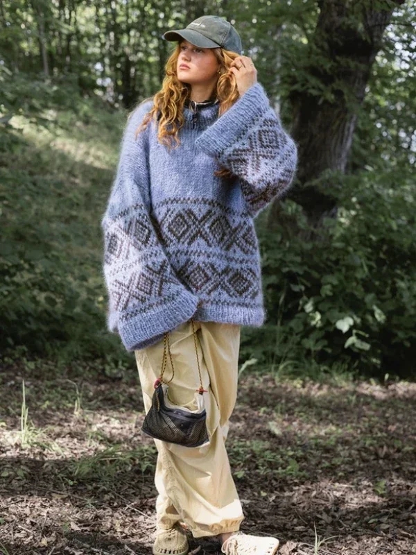 Populärt val "FUN CHUNKY MARIUS" stickad med dubbeltråd Ballerina Chunky Mohair 2410-1, mönster på Svenska
