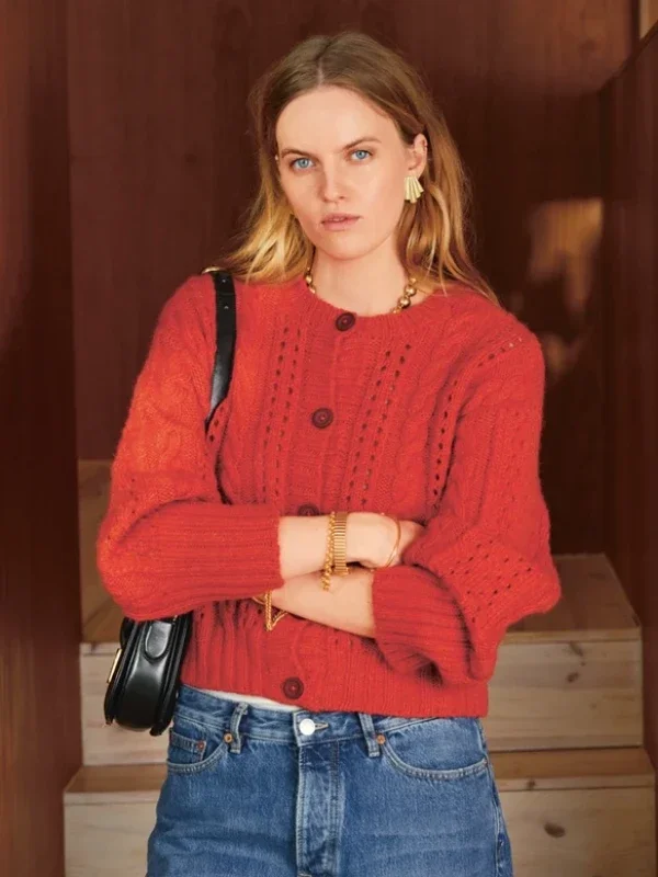 Lågt pris "CORNELIA CARDIGAN" stickad med en tråd Alpakka Ull och en tråd Alpakka Följetråd 2409-8