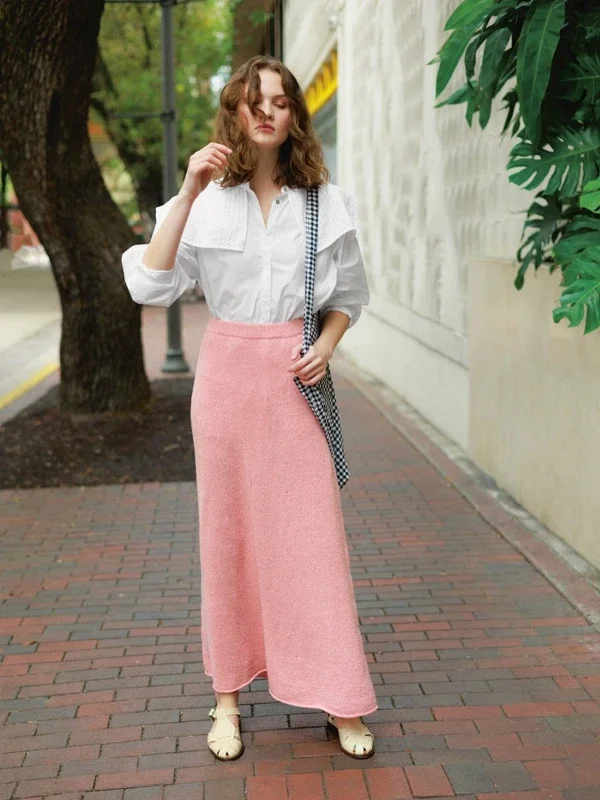 Outlet "MILLY SKIRT" & "MILLY SWEATER" kjol i lång och kort modell är stickad i Line 2404-8a, 8b och 8c