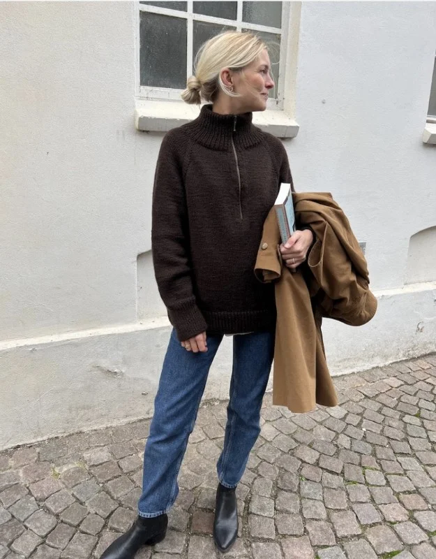 Fri frakt Zipper Sweater Light stickad i Peer Gynt