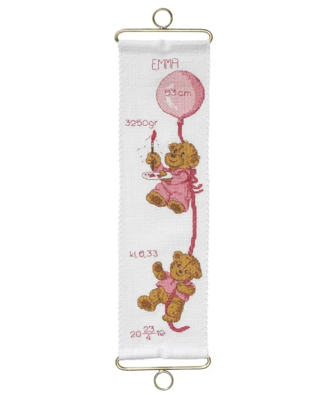 Nallar med ballong i rosa toner - Födelsetavla minivepa Lågt pris