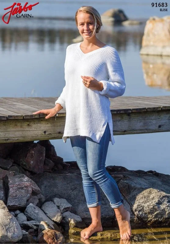 Snabb leverans Stickmönster till patentstickad v-ringad tröja i Elise.