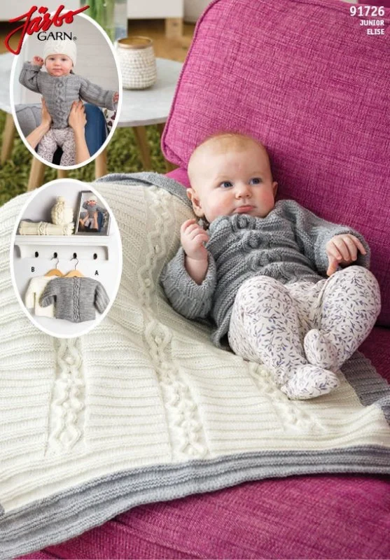 Stickmönster till babytröja, mössa med tofs och filt i Junior eller Elise Rabatter
