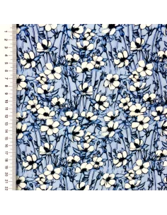 Viskos Tyg print små blommor Blå Utförsäljning