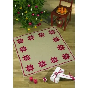 Färdigbroderad Julgransmatta – Julstjärna – 115 x 115 cm Fynd