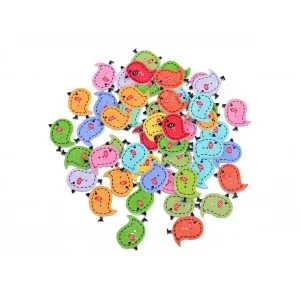 Nyhet Infinity Hearts knappar Trä Fåglar Ass. färger 26x24 mm – 50 st.