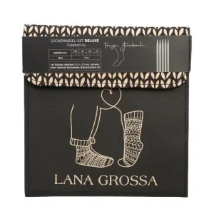 Lana Grossa Deluxe Strumpstickeset Rostfritt stål 15 cm 2,25-3,5 mm 4 storlekar Svart etui Sänkt pris