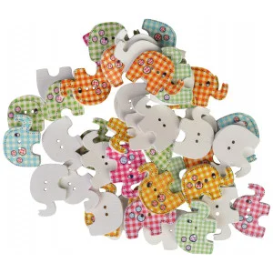 Infinity Hearts knappar Trä Elefanter Ass. färger 29x20 mm – 50 st. I lager