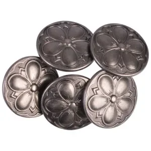 Knapp Tenn Blomma Antik Silver 16,5mm med öga – 5 st Snabb leverans