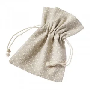 Linpåse / Tygpåse Natur med Vita Prickar 10x13cm – 6 st I lager