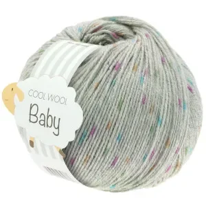 Nyhet Lana Grossa Cool Wool Baby Garn Print 358 Ljusgrå/Orange/Turkos/Grön/Cyklamen