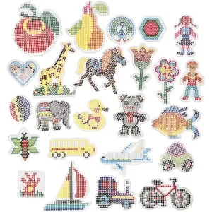 Pärlplattor, geometri, djur, barn/blommor och transport, stl. 7x7,5-14x16 cm, medium, klar, 4x10 förp./ 1 förp. Rabatt