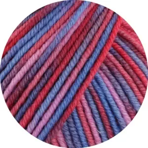 Expressleverans Lana Grossa Cool Wool Garn Print 836 Lila/Lila Rosa/Due/Violett Blå/Mörkröd/Mörk Röd