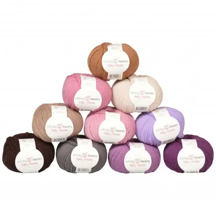 Begränsat antal Infinity Hearts Baby Merino Garnpaket 17 Bruna och Lila nyanser – 10 st