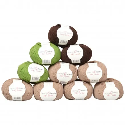 Nyhet Infinity Hearts Baby Merino Garnpaket 24 Tre nyanser Grön och Brun – 10 st