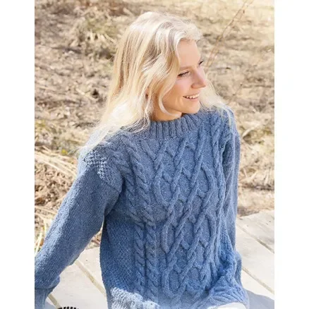 Premium Blue Diamond by DROPS Design – Tröja Stickmönster str. S – XXXL