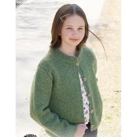 Rabatt Fresh Lime Jacket by DROPS Design – Cardigan Stickmönster str. 2-12 år