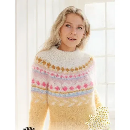 Lemon Meringue Sweater by DROPS Design – Tröja Stickmönster str. S – XXXL Endast idag