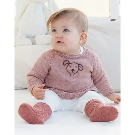 Woof Woof Sweater by DROPS Design – Baby Tröja Stickmönster str. 0/1 mån – 3/4 år Beställ idag