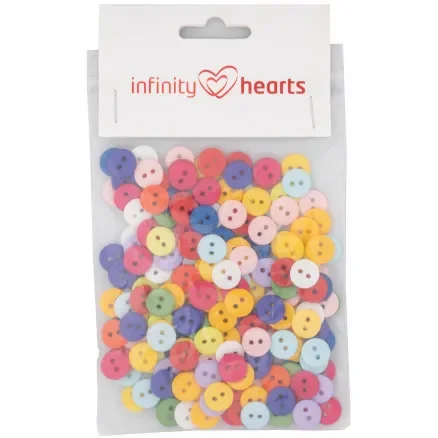 Infinity Hearts knappar 2-håls runda plastknappar Ass. Färger 10mm – 200 st. Bästa pris
