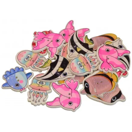 Erbjudande Infinity Hearts knappar Trä Fisk Ass. färger 36x24mm – 18 st.