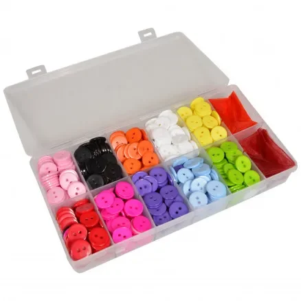 Infinity Hearts knappar i plastlåda Deluxe 2-håls runda plastknappar 10 Ass. färger 15mm – 750 st. Populärt val
