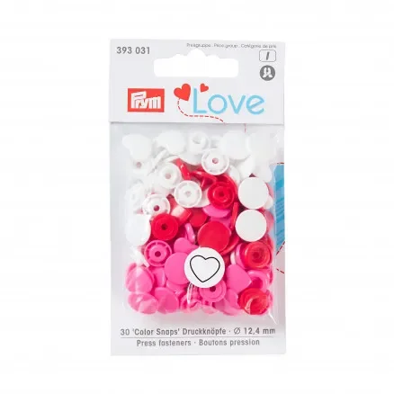 Prym Color Snaps Tryckknappar Plast Hjärta 12,4mm Ass. Röd/Rosa/Vit – 30 st. Rea