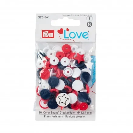 Prym Color Snaps Tryckknappar Plast Stjärna 12,4mm Ass. Röd/Vit/Navy – 30 st. Lågt pris