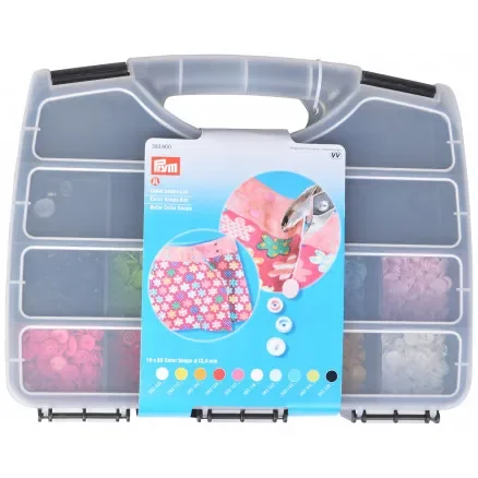 Prym Color Snaps Tryckknappar Låda med runda Ass. färger 12,4 mm – 300 st. Premium