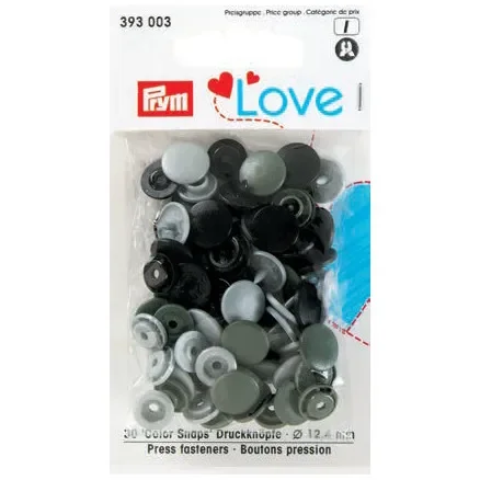 Fri frakt Prym Color Snaps Tryckknappar Plast Runda 12,4mm Ass. Grå – 30 st.