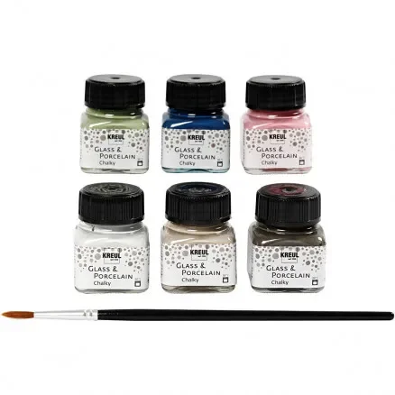 Nyhet Glas- och porslinsfärg, Ass. färger, kritaktig, 6x20ml