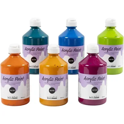 Endast idag Glitterakrylfärg, mixade färger, 3000 ml, 6x500 ml/ 1 förp.