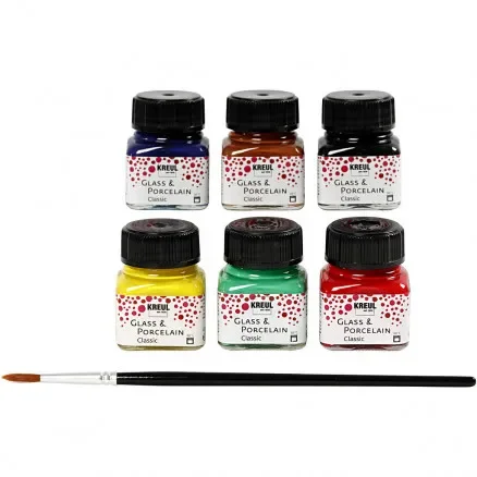 Glas- och porslinsfärg, Ass. färger, klassisk, 6x20ml Fynd