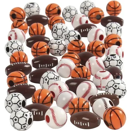 Sista chansen Sportpärlor, storlek 11-15 mm, hålstorlek 3-4 mm, Ass. färger, 270g/ 1 frp.