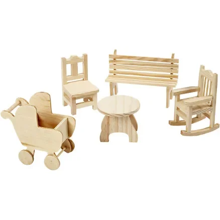 Populärt val Minimöbler, stol, bänk, gungstol, bord, barnvagn, H: 5,8-10,5 cm, 50 st / 1 frp.