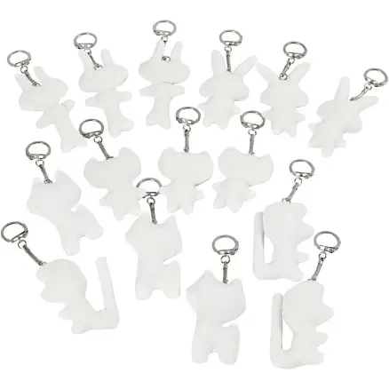 Tygfigurer med nyckelring, storlek 6-10 cm, vit, 15 st / 1 frp. Erbjudande
