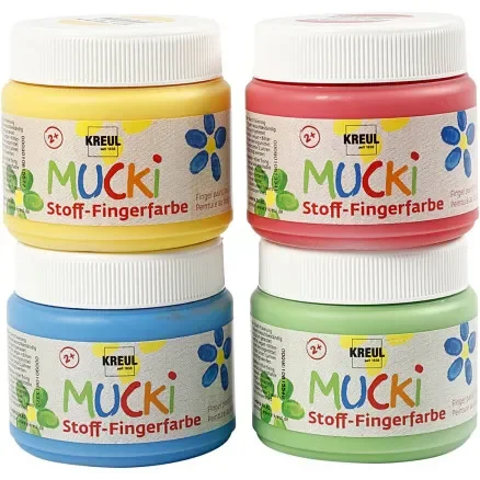 Outlet Muck Finger- och Textilfärg, blå, grön, röd, gul, 4x150ml/ 1 frp.