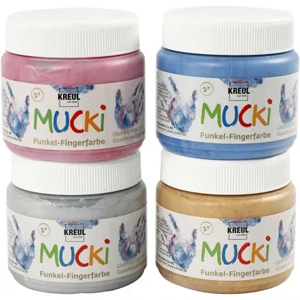 Handla nu Mucki Fingerfärg, metallicblå, metallguld, metallicrosa, metallsilver, 4x150 ml/ 1 förp.