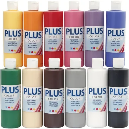 Nedsatt pris Plus Color Hobbyfärg, standardkulörer, 12x250ml/ 1 frp.