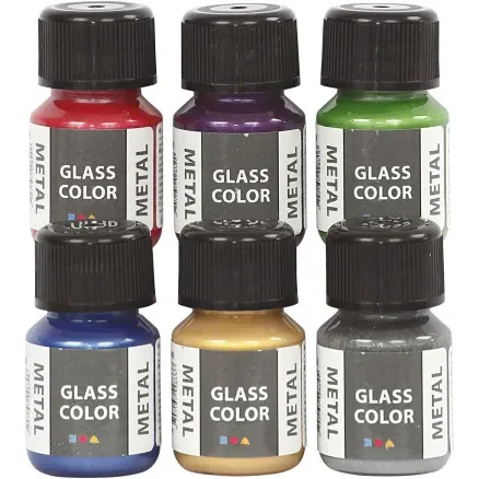 Glasfärg Metall, Ass. färger, 6x30ml/ 1 frp. Endast idag