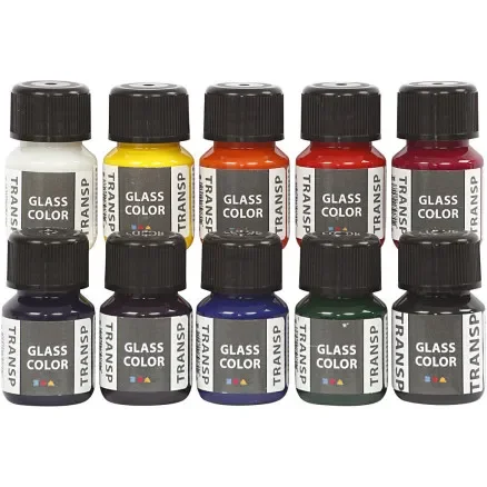 Begränsat erbjudande Glasfärg Transparent, Ass. färger, 10x30ml/ 1 frp.