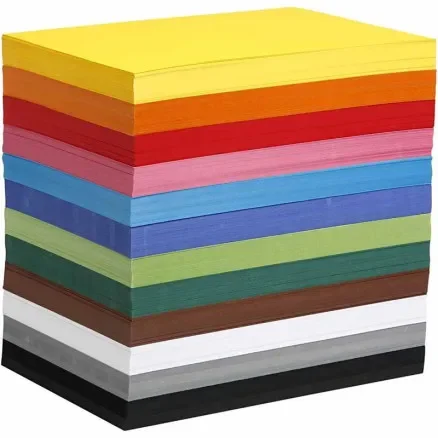 Färgad kartong, A4, ark 210x297 mm, 180 g, Ass. färger, 1200 ass. ark/ 1 frp. Nedsatt pris