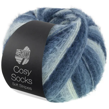 Lana Grossa Cosy Socks Soft Stripes Strumpgarn 106 Svart/Grå/Smoke/Vitblå Kundfavorit