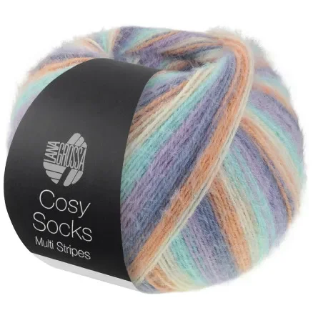 Lana Grossa Cosy Socks Multi Stripes Strumpgarn 153 Lavendel/Gråblå/Salmon/Kräm/Turkos Köp nu