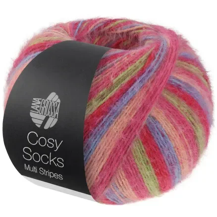 Handla nu Lana Grossa Cosy Socks Multi Stripes Strumpgarn 152 Tulpanröd/Violettblå/Salmon/Ljusröd/Ljusgrön