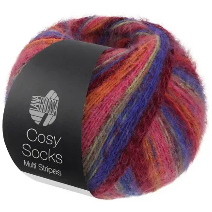 Extra rabatt Lana Grossa Cosy Socks Multi Stripes Strumpgarn 156 Blåviolett/Vinrött/Pumpa/Rosa/Grågrön