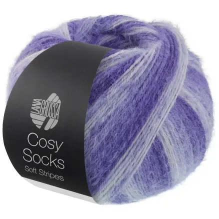 Lana Grossa Cosy Socks Soft Stripes Strumpgarn 101 Blå Violett/Violett Blå/Ljus Violett/Vit Snabb leverans