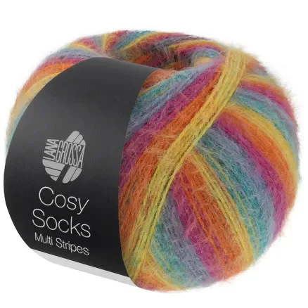 Lana Grossa Cosy Socks Multi Stripes Strumpgarn 151 Petroleum/Smoke Blue/Fuchsia/Orange/Yellow Erbjudande